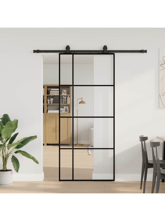 Liukuovi asennustarvikkeilla musta 90x205 cm ESG lasi