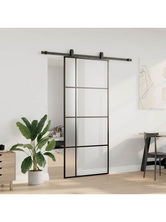 Liukuovi asennustarvikkeilla musta 90x205 cm ESG lasi