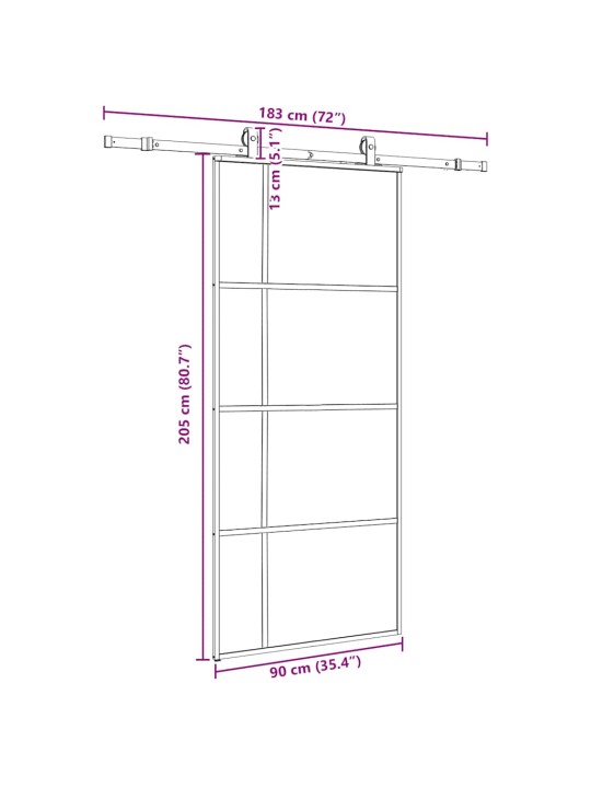 Liukuovi asennustarvikkeilla musta 90x205 cm ESG lasi