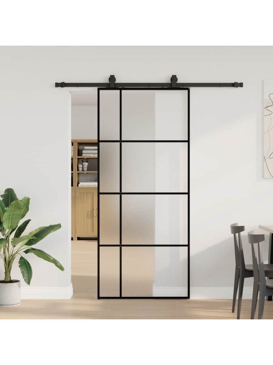 Liukuovi asennustarvikkeilla musta 90x205 cm ESG lasi