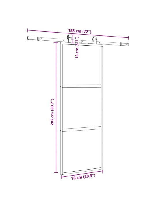 liukuovi laitteistosarjalla musta 76x205 cm karkaistu lasi