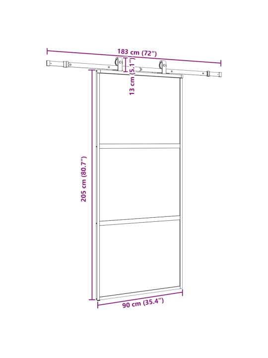 liukuovi laitteistosarjalla musta 90x205 cm karkaistu lasi