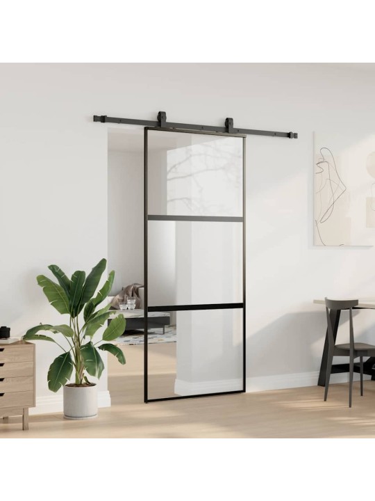 liukuovi laitteistosarjalla musta 90x205 cm karkaistu lasi