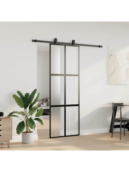 liukuovi laitteistosarjalla musta 76x205 cm karkaistu lasi