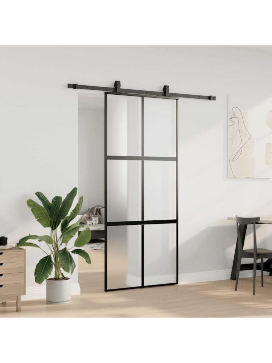 liukuovi laitteistosarjalla musta 90x205 cm karkaistu lasi