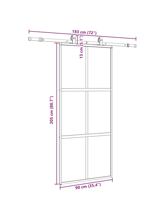 liukuovi laitteistosarjalla musta 90x205 cm karkaistu lasi
