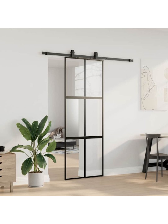 liukuovi laitteistosarjalla musta 76x205 cm karkaistu lasi