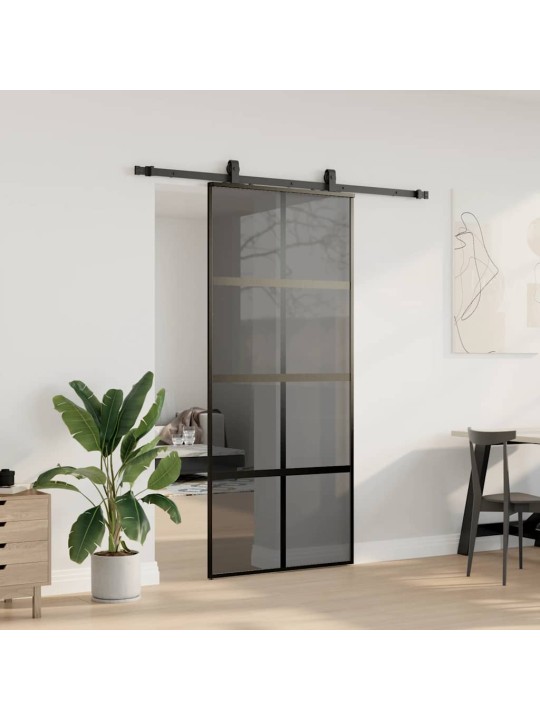 liukuovi laitteistosarjalla musta 90x205 cm karkaistu lasi