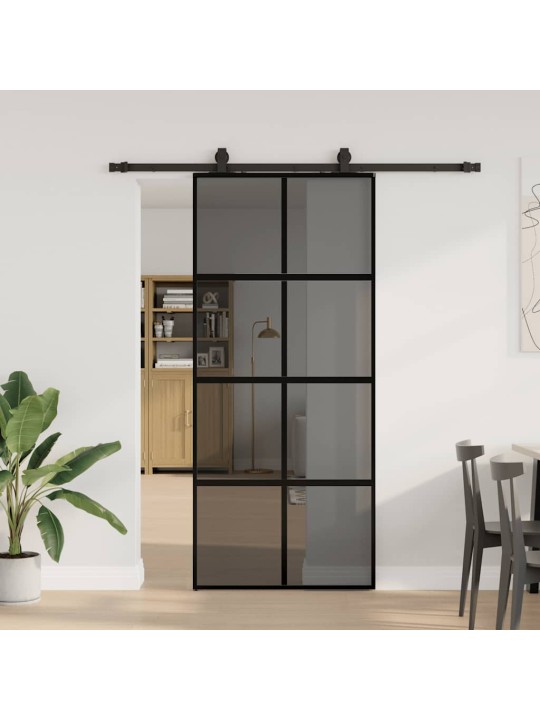 liukuovi laitteistosarjalla musta 90x205 cm karkaistu lasi