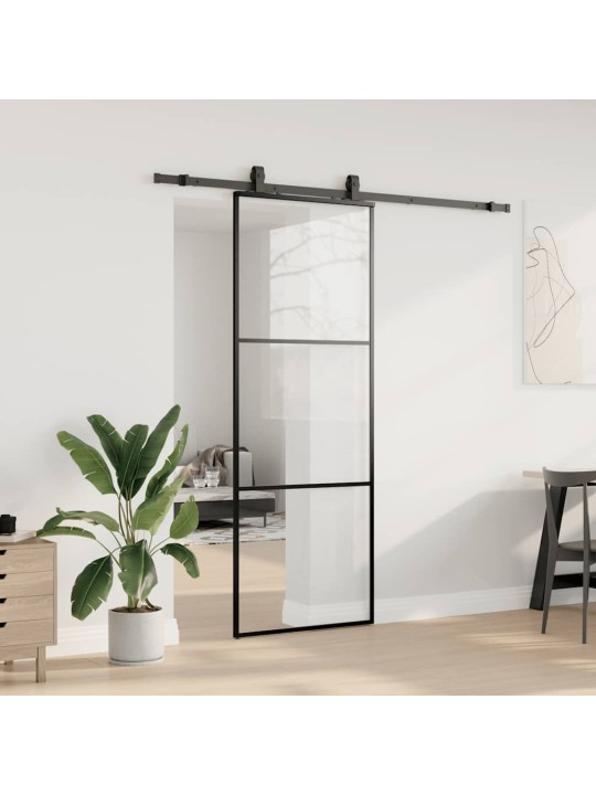 Liukuovi asennustarvikkeilla musta 76x205 cm ESG lasi