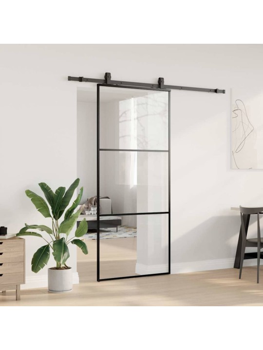 Liukuovi asennustarvikkeilla musta 90x205 cm ESG lasi