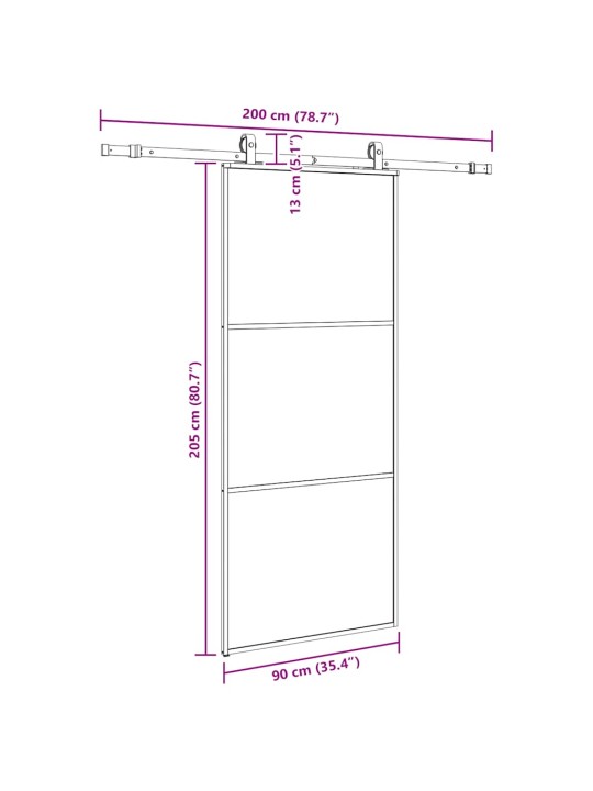 Liukuovi asennustarvikkeilla musta 90x205 cm ESG lasi