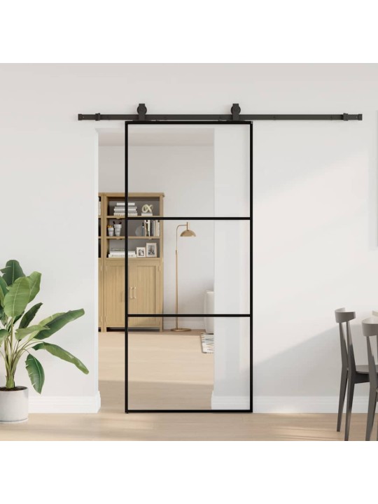 Liukuovi asennustarvikkeilla musta 90x205 cm ESG lasi