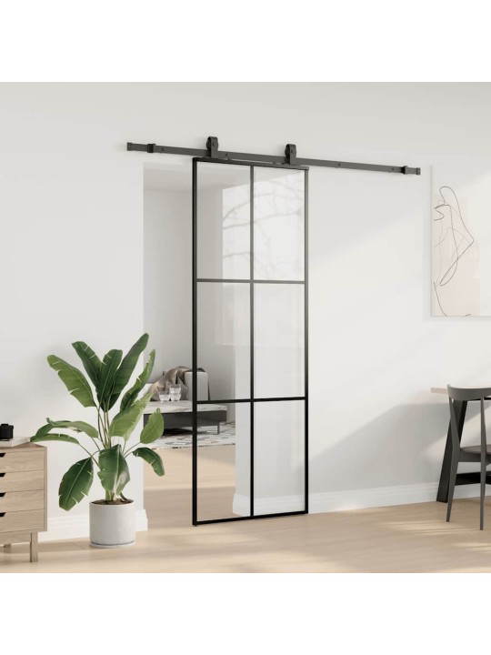 Liukuovi asennustarvikkeilla musta 76x205 cm ESG lasi