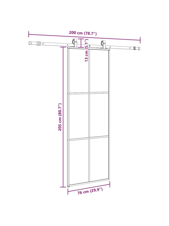 Liukuovi asennustarvikkeilla musta 76x205 cm ESG lasi