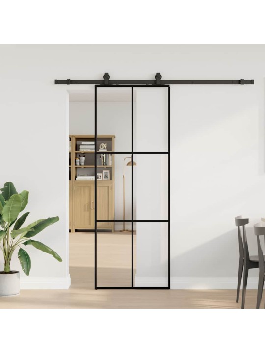 Liukuovi asennustarvikkeilla musta 76x205 cm ESG lasi