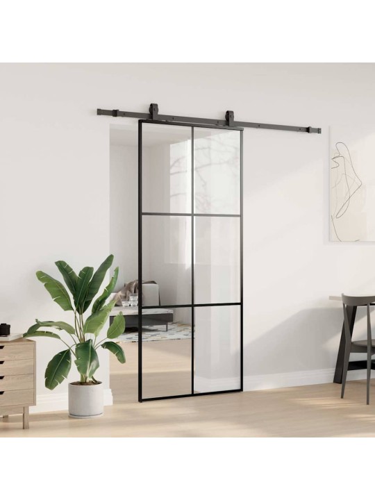 Liukuovi asennustarvikkeilla musta 90x205 cm ESG lasi