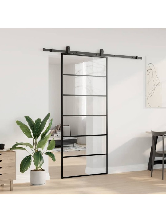 Liukuovi asennustarvikkeilla musta 90x205 cm ESG lasi
