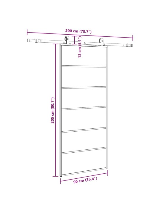 Liukuovi asennustarvikkeilla musta 90x205 cm ESG lasi