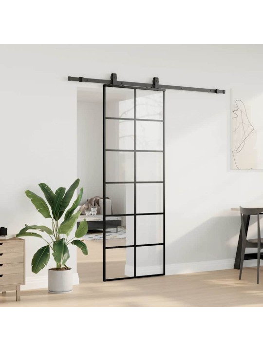 Liukuovi asennustarvikkeilla musta 76x205 cm ESG lasi