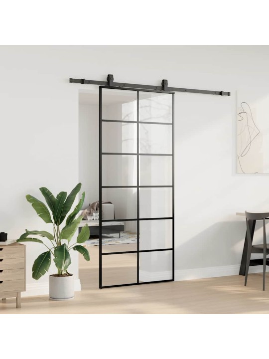 Liukuovi asennustarvikkeilla musta 90x205 cm ESG lasi
