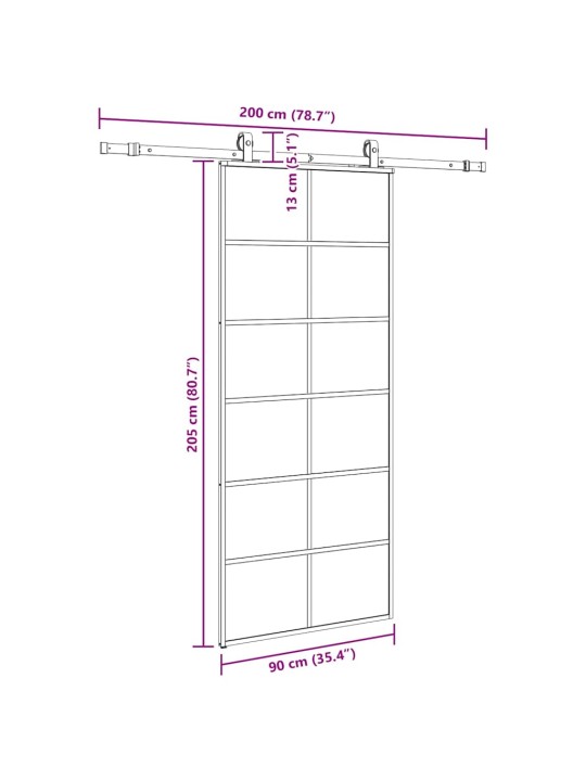 Liukuovi asennustarvikkeilla musta 90x205 cm ESG lasi
