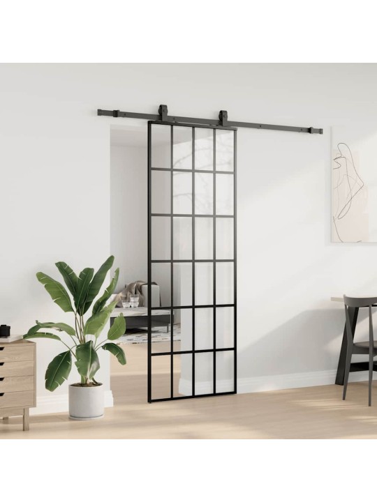 Liukuovi asennustarvikkeilla musta 76x205 cm ESG lasi