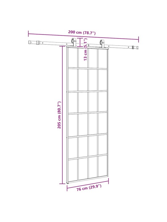 Liukuovi asennustarvikkeilla musta 76x205 cm ESG lasi