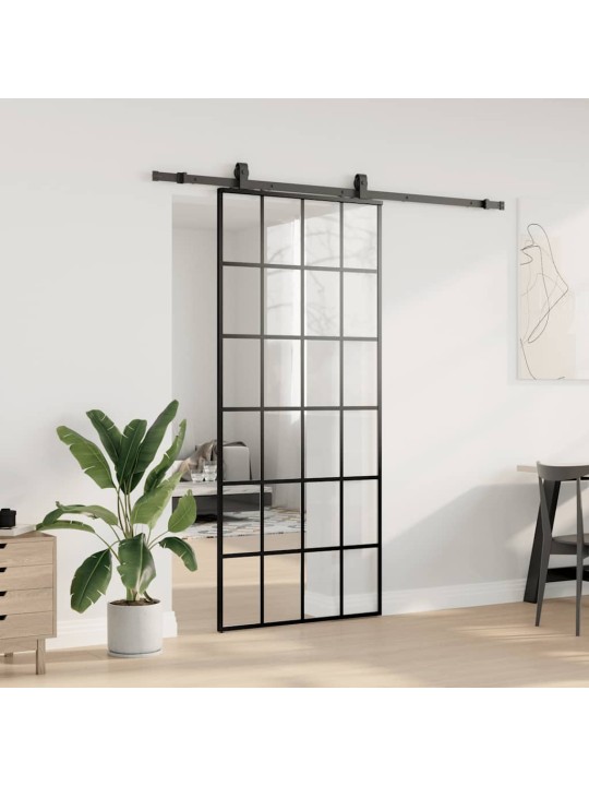 Liukuovi asennustarvikkeilla musta 90x205 cm ESG lasi