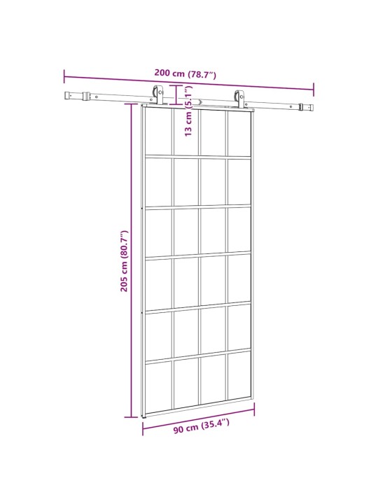 Liukuovi asennustarvikkeilla musta 90x205 cm ESG lasi