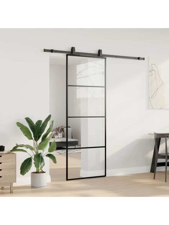 Liukuovi asennustarvikkeilla musta 76x205 cm ESG lasi