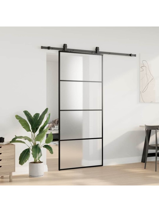 Liukuovi asennustarvikkeilla musta 90x205 cm ESG lasi