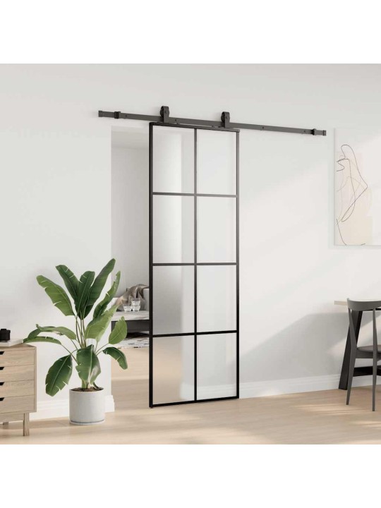 Liukuovi asennustarvikkeilla musta 76x205 cm ESG lasi