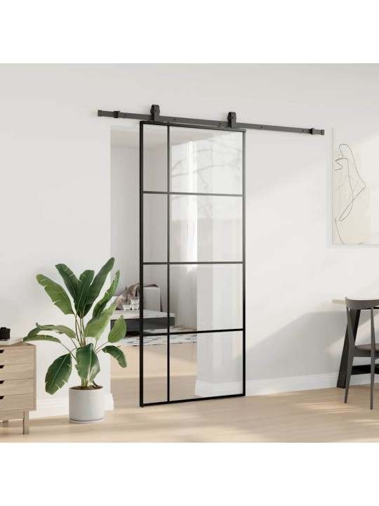 Liukuovi asennustarvikkeilla musta 90x205 cm ESG lasi