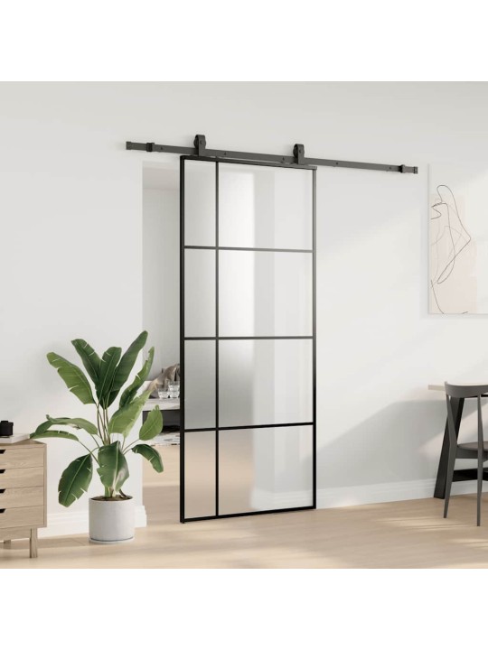 Liukuovi asennustarvikkeilla musta 90x205 cm ESG lasi