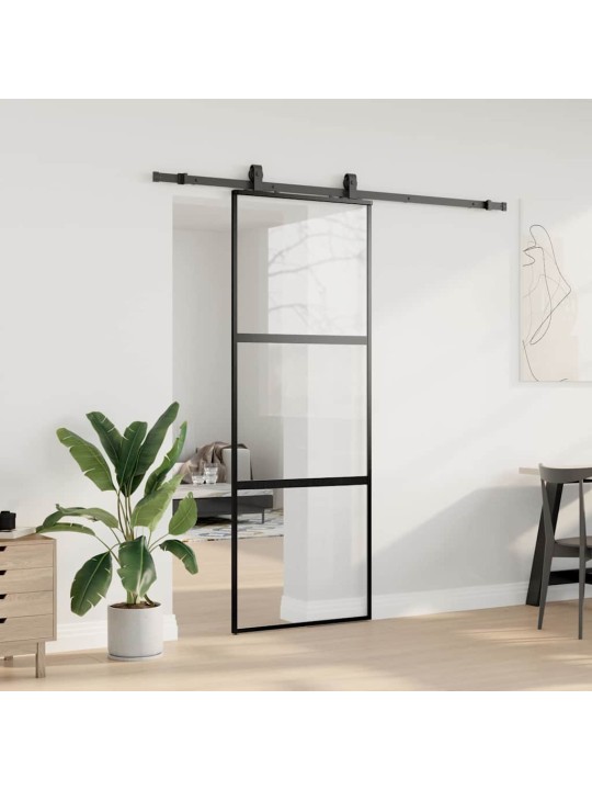 liukuovi laitteistosarjalla musta 76x205 cm karkaistu lasi