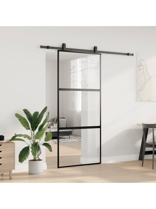 liukuovi laitteistosarjalla musta 90x205 cm karkaistu lasi