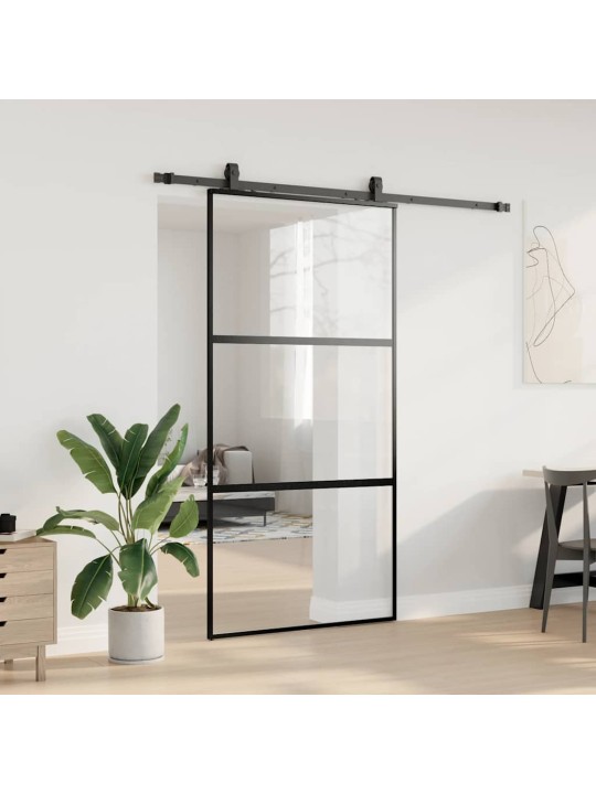 liukuovi laitteistosarjalla musta 102,5x205 cm karkaistu lasi