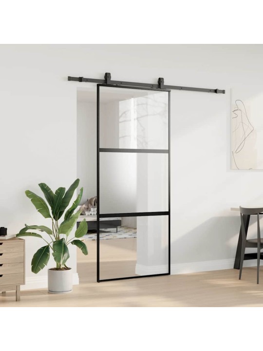 liukuovi laitteistosarjalla musta 90x205 cm karkaistu lasi