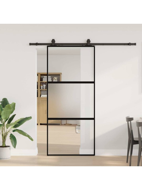liukuovi laitteistosarjalla musta 90x205 cm karkaistu lasi