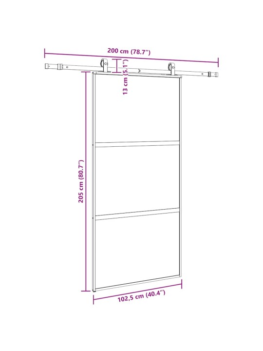 liukuovi laitteistosarjalla musta 102,5x205 cm karkaistu lasi