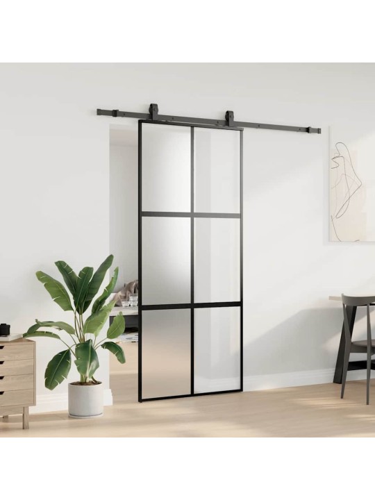 liukuovi laitteistosarjalla musta 90x205 cm karkaistu lasi
