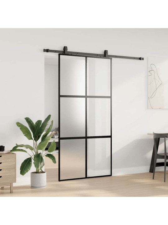 liukuovi laitteistosarjalla musta 102,5x205 cm karkaistu lasi