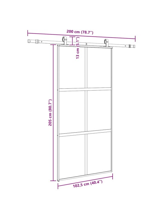 liukuovi laitteistosarjalla musta 102,5x205 cm karkaistu lasi