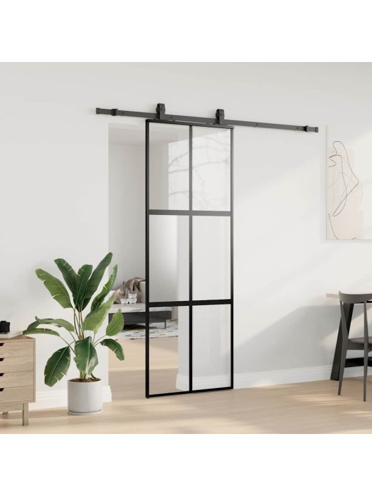 liukuovi laitteistosarjalla musta 76x205 cm karkaistu lasi