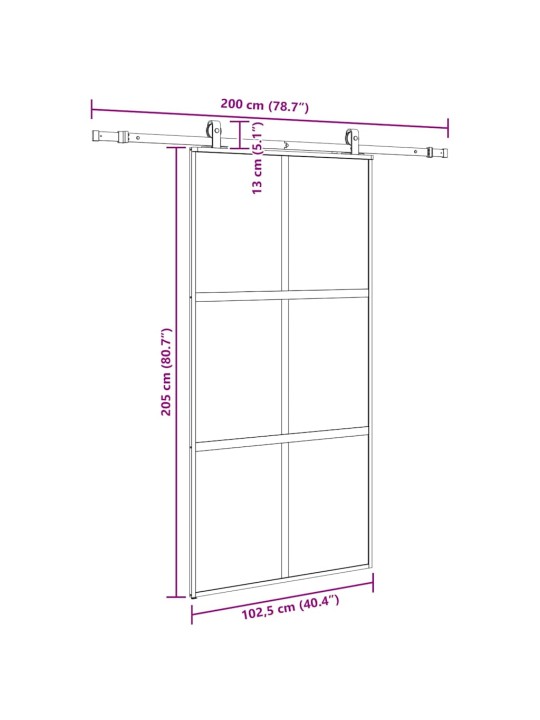 liukuovi laitteistosarjalla musta 102,5x205 cm karkaistu lasi