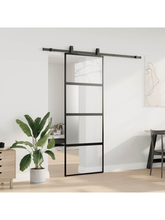 liukuovi laitteistosarjalla musta 76x205 cm karkaistu lasi
