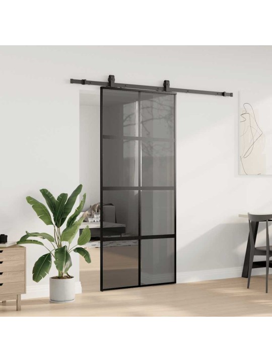 liukuovi laitteistosarjalla musta 90x205 cm karkaistu lasi
