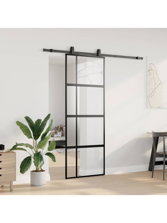 liukuovi laitteistosarjalla musta 76x205 cm karkaistu lasi