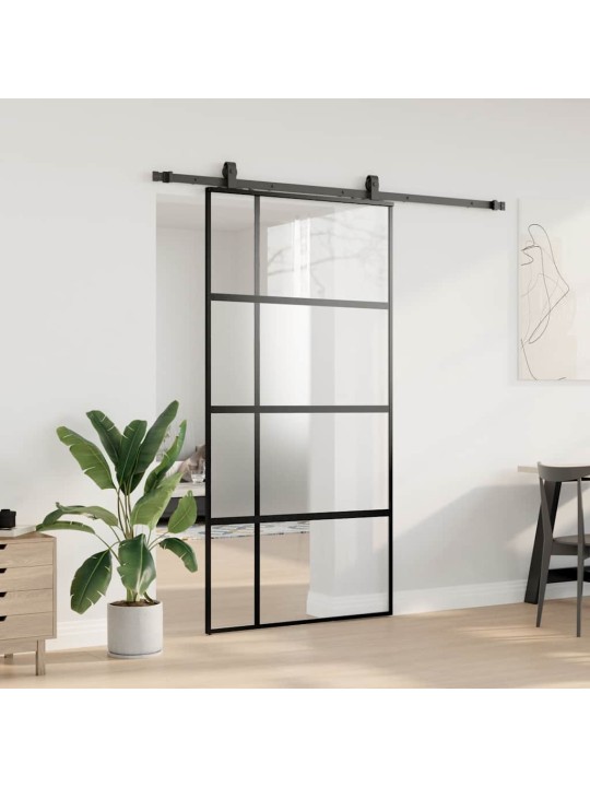 liukuovi laitteistosarjalla musta 102,5x205 cm karkaistu lasi